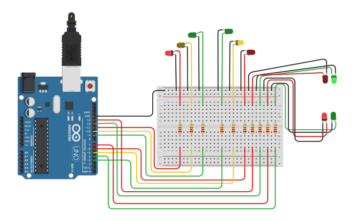 Circuit Design Traffic Light Tinkercad 1308