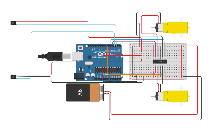 Circuit design Line Follower Robot - Tinkercad