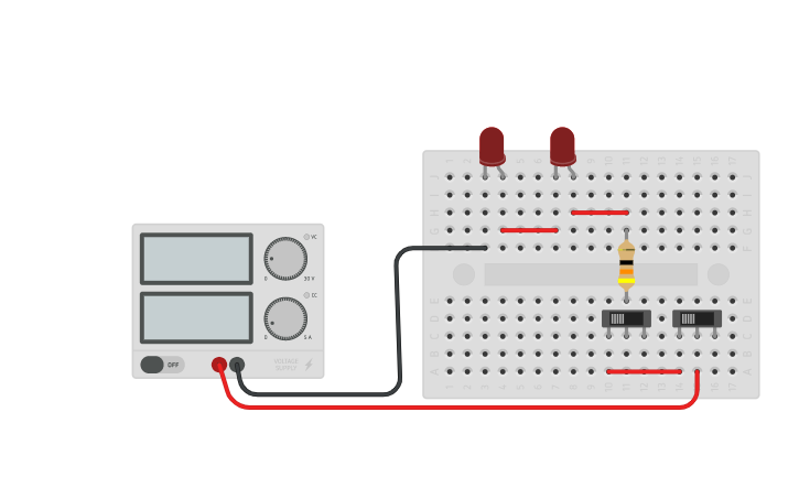 Circuit design 2 leds e 2 interruptores em série | Tinkercad