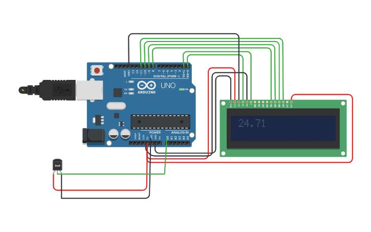 Circuit design Arduino Temp 36 to LCD - Tinkercad
