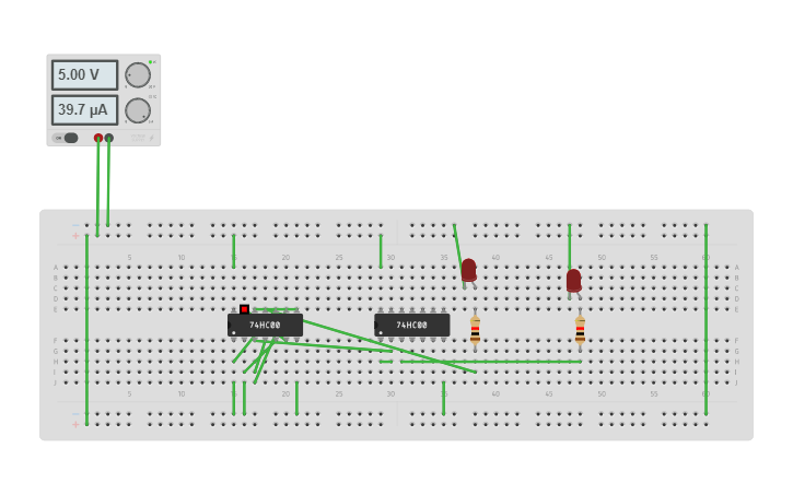 Circuit design half adder USING NAND - Tinkercad