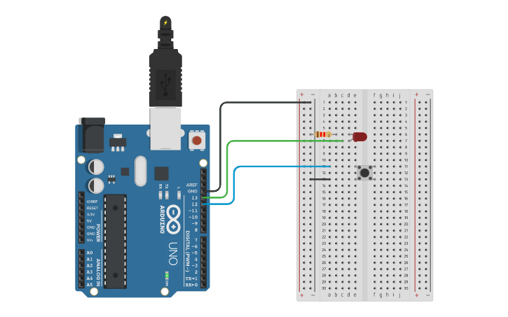 Circuit design led com botão | Tinkercad