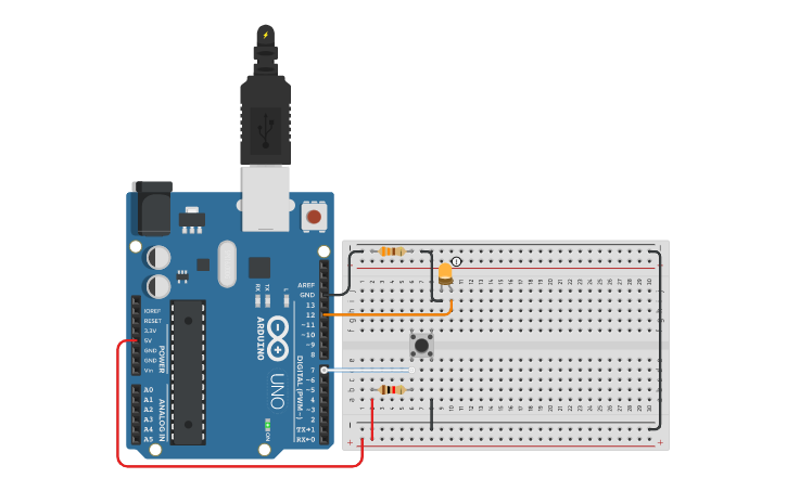 Circuit design LED with Push Button - Tinkercad