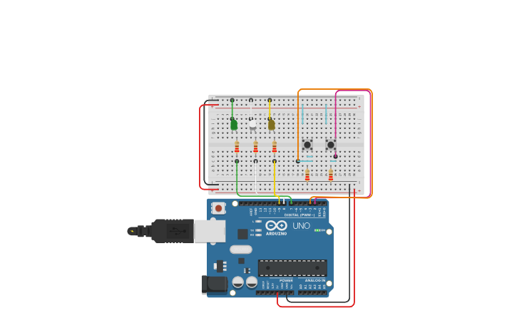 Circuit design PROYECTOS PROPUESTOS CON PULSADORES EJERCICIO 3 - Tinkercad