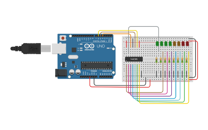 Circuit design Student 74HC595 VU Meter | Tinkercad
