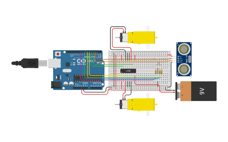 Circuit design Circuito Aplicación sensor Ultrasónico - Tinkercad
