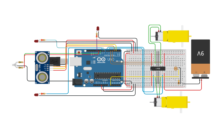 Circuit design Carrito Evita Obstaculos - Tinkercad