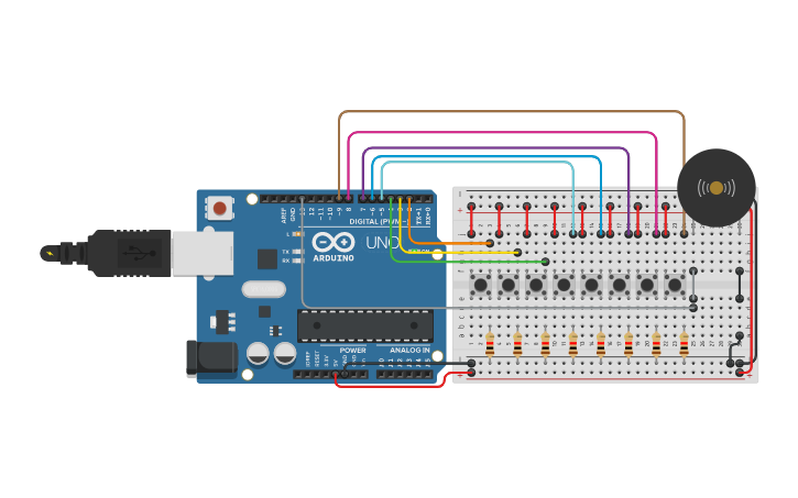 Circuit design Arduino Piano | Tinkercad