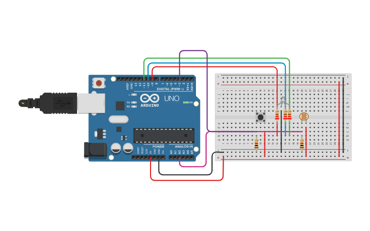 Circuit design rbg light - Tinkercad