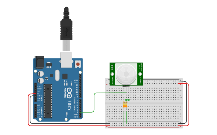 Circuit design Sensor PIR Hc-sr501 - Tinkercad