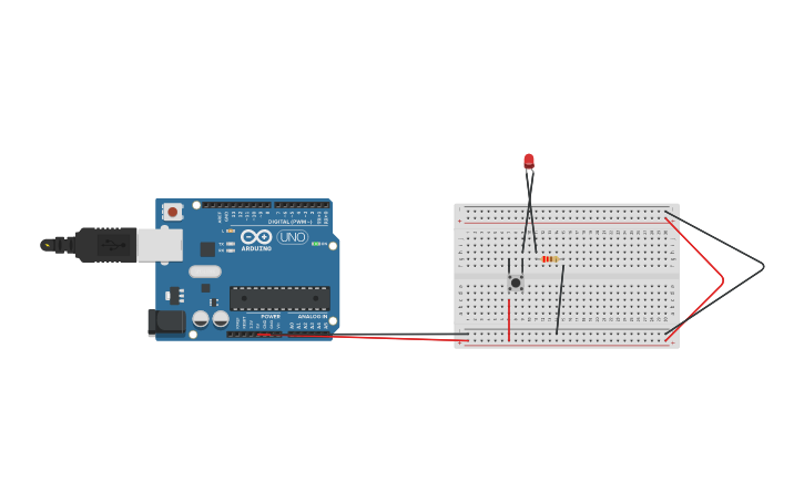 Circuit design Enciende un Led con pulsador | Tinkercad
