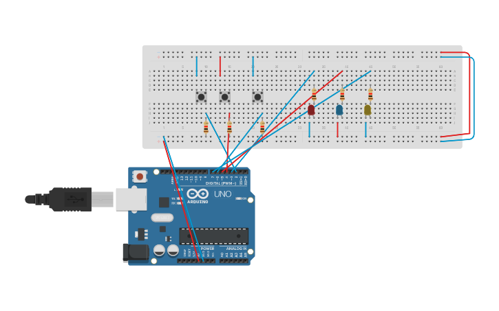 Circuit design Pulsadores y led - Tinkercad