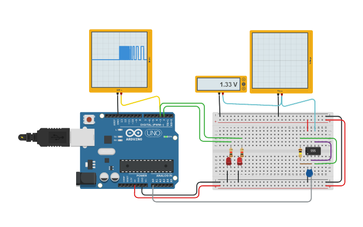Circuit design Arduino + NE555 - Tinkercad