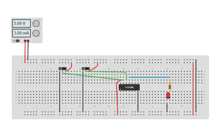 Circuit design compuerta NAND 7400 - Tinkercad