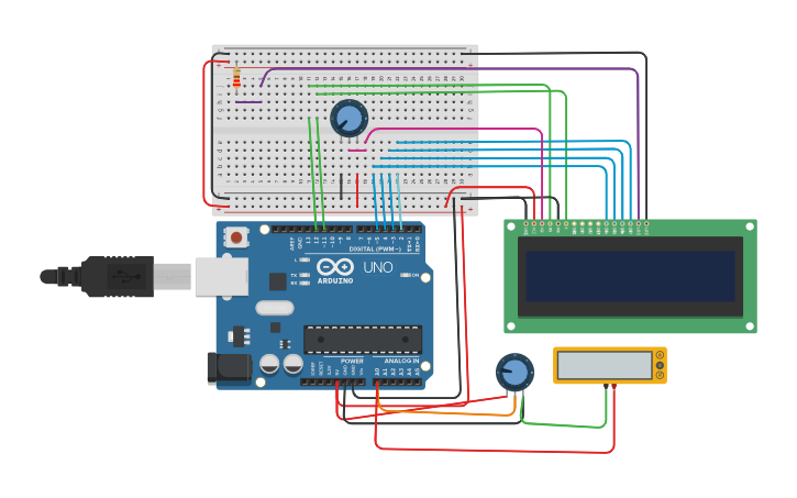 Circuit design LCD BASICO 4 Bits - Arduino - Tinkercad