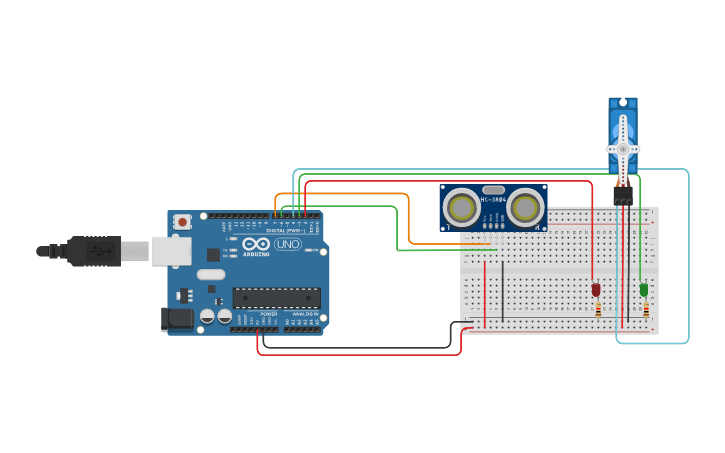 Circuit design sensor de ultra sonido con servo motor - Tinkercad