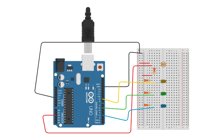 Circuit design Prctica 2 - Sensor de luz | Tinkercad