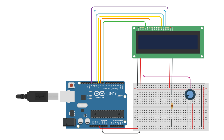 Circuit design Sesión 5 Nivel 2 Arduino - Display LCD 16X2 | Tinkercad