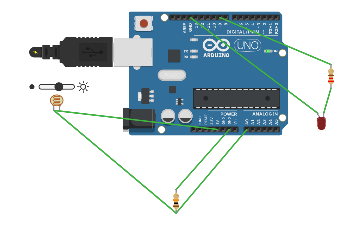 Circuit design LDR-LED - Tinkercad