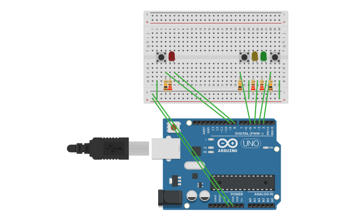 Circuit design Estados independientes - Tinkercad