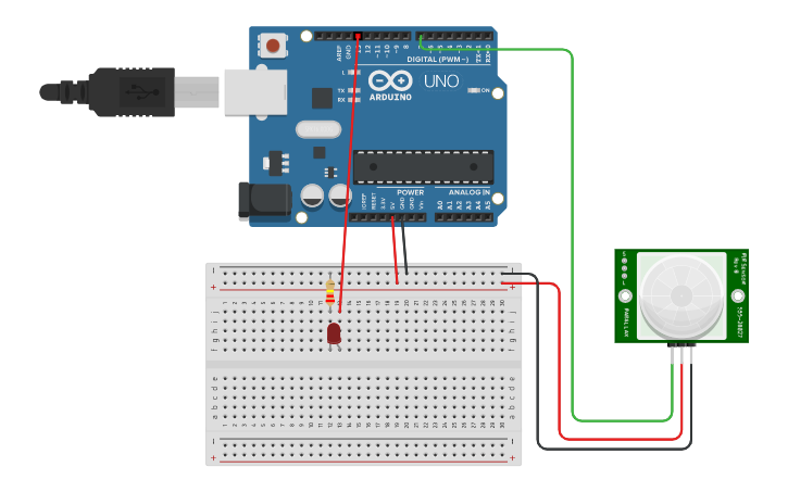 Circuit design sensor PIR | Tinkercad