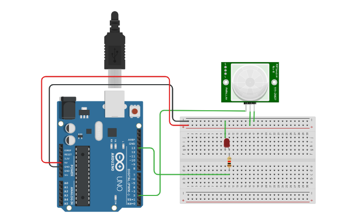 Circuit design Sensor PIR - Tinkercad