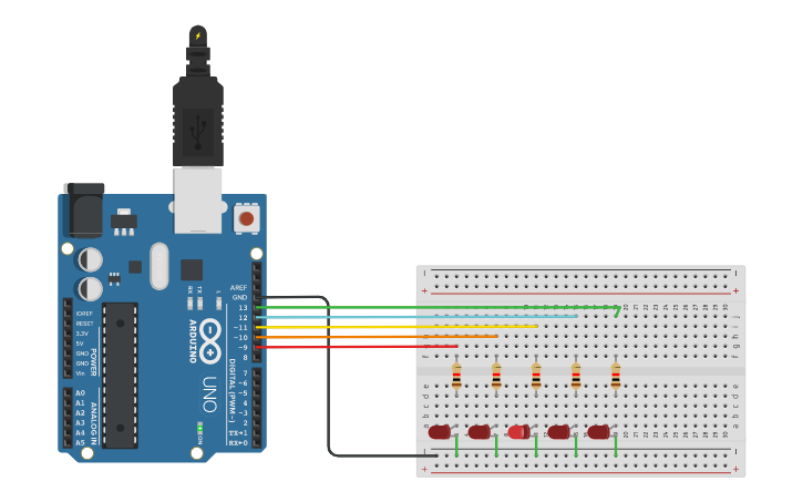 Circuit design Desafio 1 - Loop For | Tinkercad
