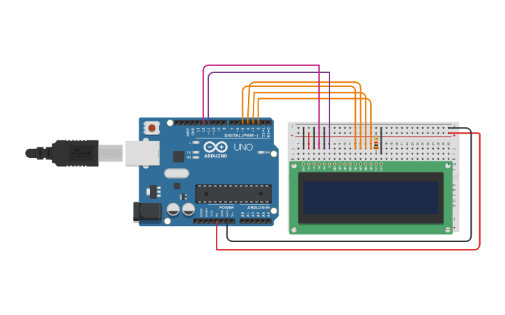 Circuit design LCD 16X2 con Arduino | Tinkercad