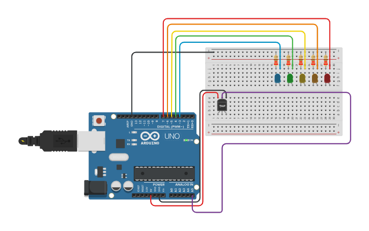 Circuit design Temperature indicator | Tinkercad