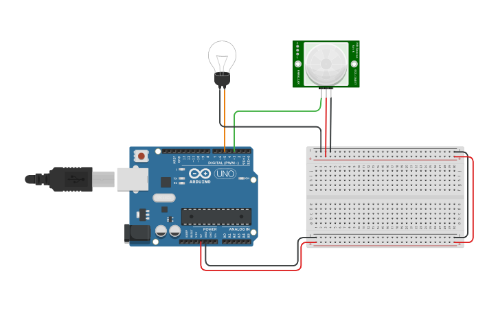 Circuit design PIR sensor with Until - Tinkercad