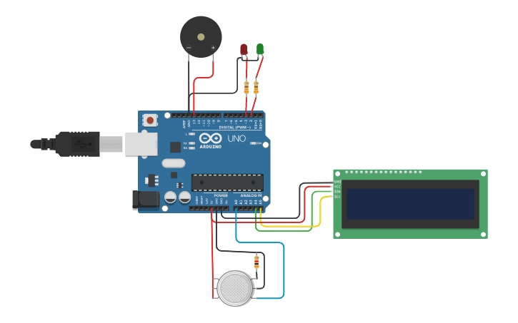 Circuit design sensor de GAS MQ2 ARDUINO - Tinkercad