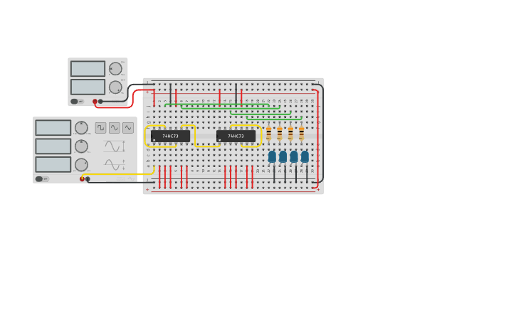 Circuit design (4 Output) MODULO 4 Asynchronous up Counter - Tinkercad
