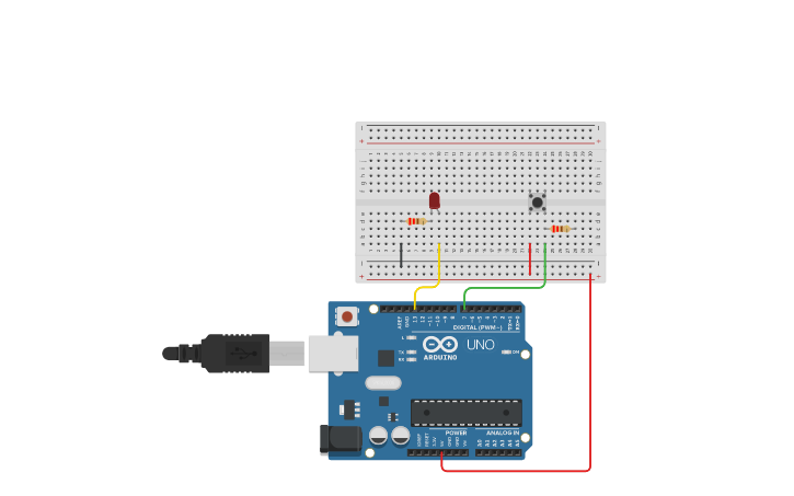 Circuit design CLASE 2 ENCENDIDO LED CON PULSADOR (A) | Tinkercad