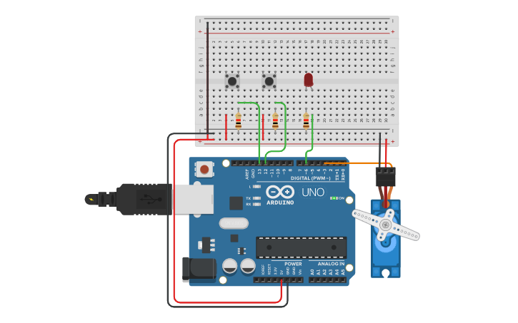 Circuit design ANUAL POSITION OF SERVO MOTOR USING PUSH BUTTONS - Tinkercad