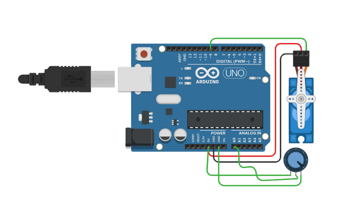 Circuit design servo control with potentiomter - Tinkercad