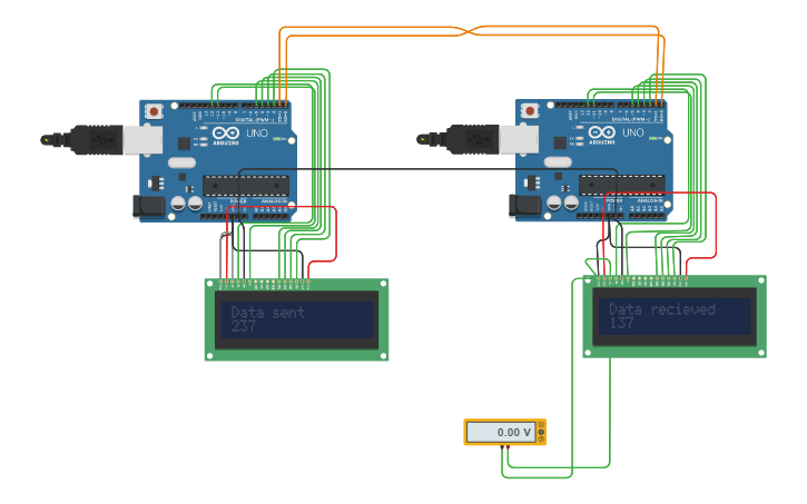 Circuit design Copy of Serial data transfer between Arduino uno - Tinkercad