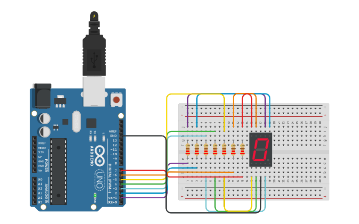 Circuit design 7 segment counter - Tinkercad