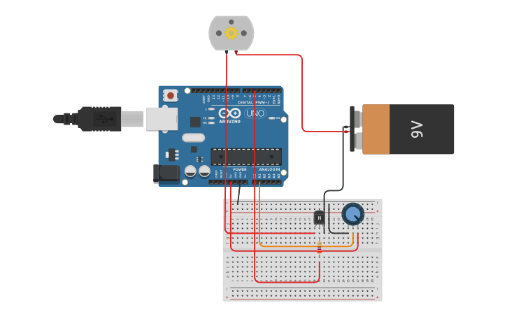 Circuit design Motor y transistor - Tinkercad