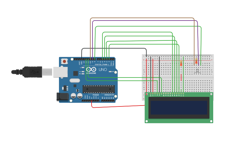 Circuit design 16x2 Display Scrolling | Tinkercad