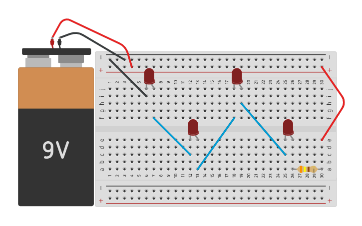 Circuit design 4 LEDS | Tinkercad
