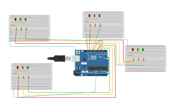 Circuit design 4 way intersection Traffic | Tinkercad