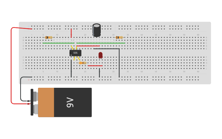 Circuit design Astable mode LED flasher - Tinkercad