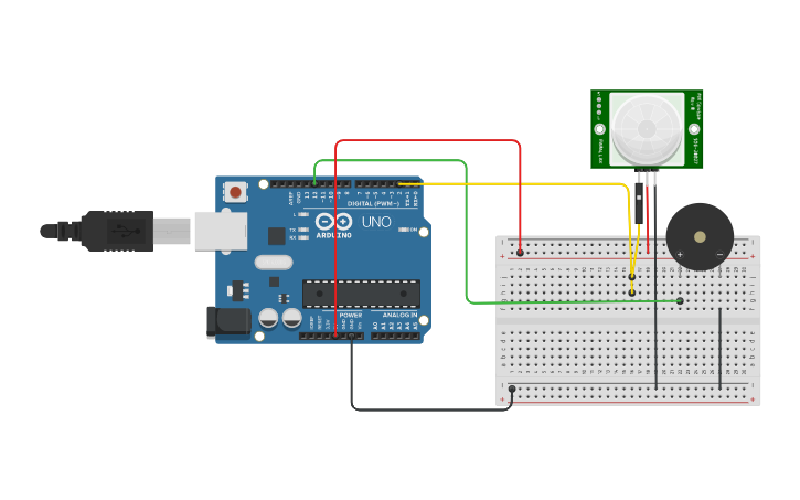 Circuit design Object Detection Warning Sensor - Tinkercad
