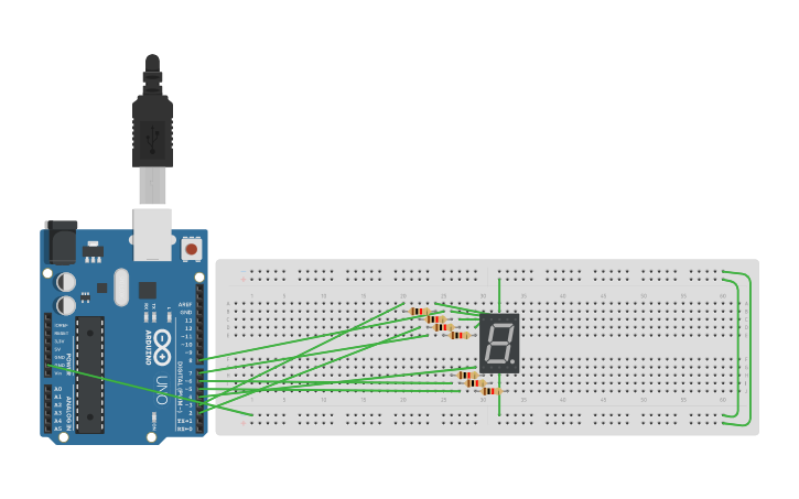 Circuit design 7 segment display - Tinkercad