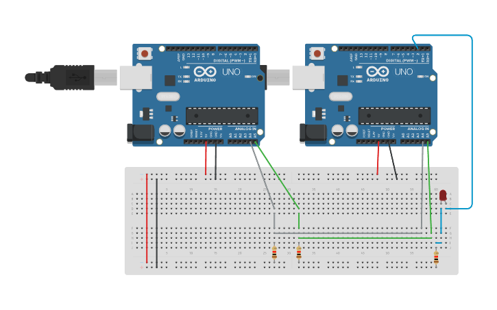 Circuit design P7. Arduino Master Slave - Tinkercad