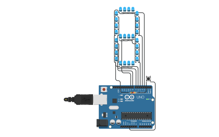 Circuit design 7 Segment LED Randomizer - Tinkercad