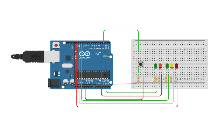 Circuit design Arduino - Semáforo com Botão - Tinkercad