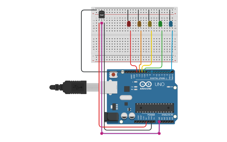 Circuit design TMP-36 Homeworks times 10 | Tinkercad