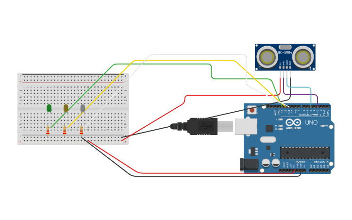 Circuit design sensor ultra sonido - Tinkercad