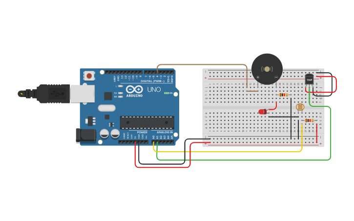 Circuit design Rain Sensor with Buzzer - Tinkercad